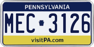 PA license plate MEC3126