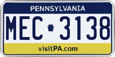 PA license plate MEC3138