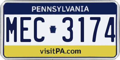 PA license plate MEC3174