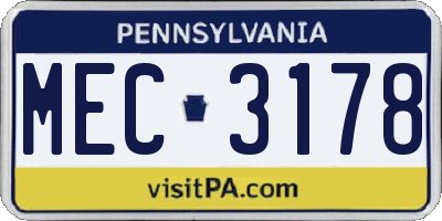 PA license plate MEC3178