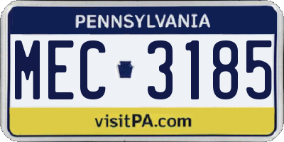 PA license plate MEC3185