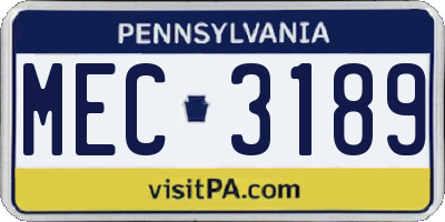 PA license plate MEC3189