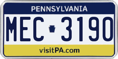 PA license plate MEC3190