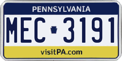 PA license plate MEC3191