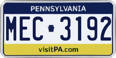 PA license plate MEC3192