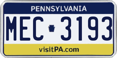 PA license plate MEC3193