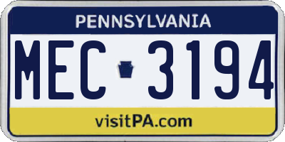 PA license plate MEC3194