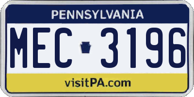 PA license plate MEC3196