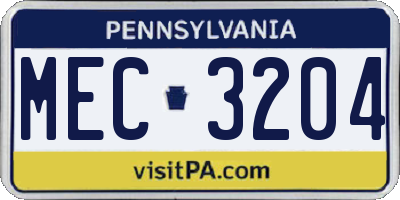 PA license plate MEC3204