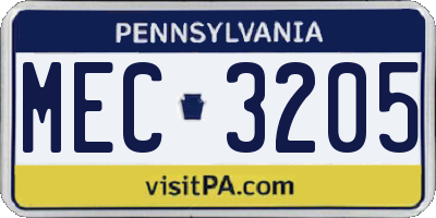 PA license plate MEC3205
