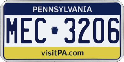 PA license plate MEC3206