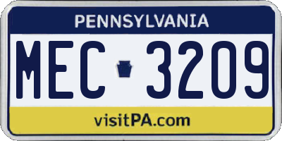 PA license plate MEC3209