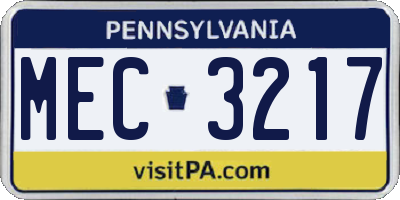 PA license plate MEC3217