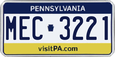 PA license plate MEC3221