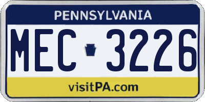 PA license plate MEC3226