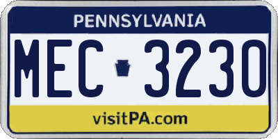 PA license plate MEC3230
