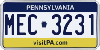 PA license plate MEC3231