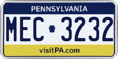 PA license plate MEC3232