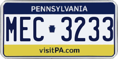 PA license plate MEC3233