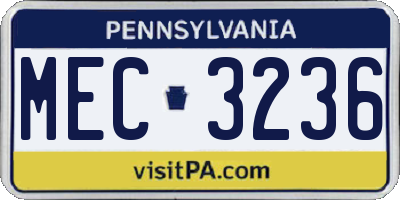 PA license plate MEC3236