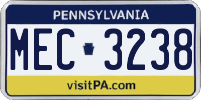 PA license plate MEC3238