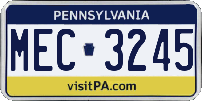 PA license plate MEC3245