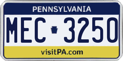 PA license plate MEC3250