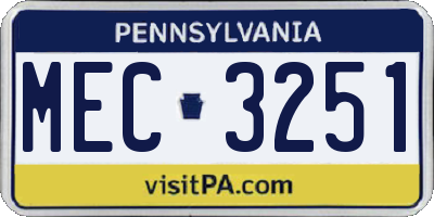 PA license plate MEC3251