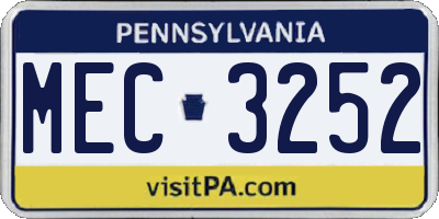 PA license plate MEC3252