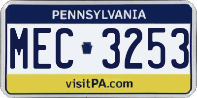 PA license plate MEC3253