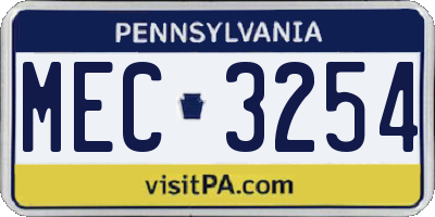 PA license plate MEC3254