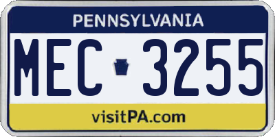 PA license plate MEC3255