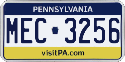 PA license plate MEC3256