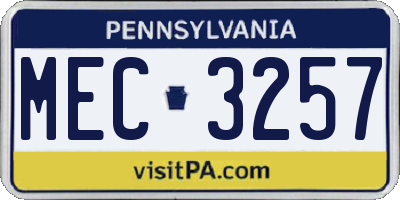 PA license plate MEC3257