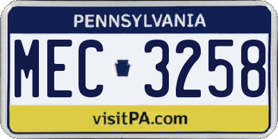 PA license plate MEC3258