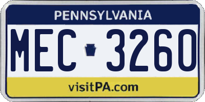 PA license plate MEC3260