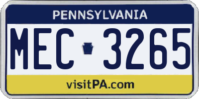 PA license plate MEC3265