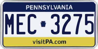 PA license plate MEC3275