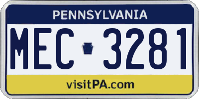 PA license plate MEC3281