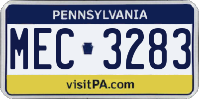 PA license plate MEC3283