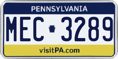 PA license plate MEC3289
