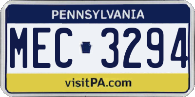 PA license plate MEC3294
