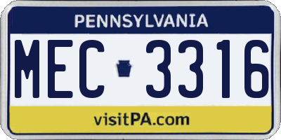 PA license plate MEC3316
