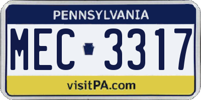 PA license plate MEC3317