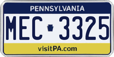 PA license plate MEC3325