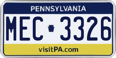 PA license plate MEC3326
