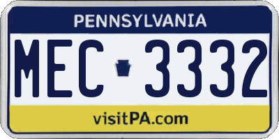 PA license plate MEC3332