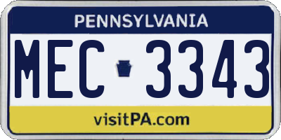 PA license plate MEC3343