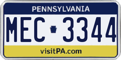 PA license plate MEC3344