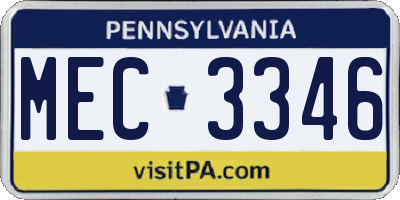 PA license plate MEC3346
